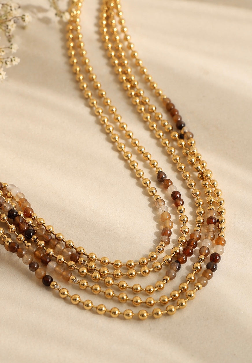 Golden Coffee Beaded Necklace